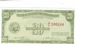 PI-127 Philippines 20 centavos note. Banknote