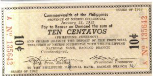 S-631, Negros Occidental 10 centavos note Banknote