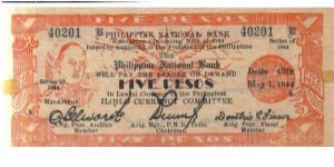 S341 Iloilo 5 Peso note. Dull salmon w/black text. Banknote