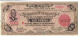 S649a Negros Occidental 10 Pesos note. Black on brown underprint, bond paper. Banknote