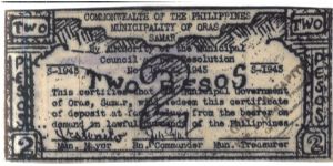 SMR576 Samar Oras 2 Peso note, unissued remainder. Banknote