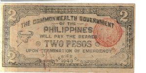 S406a Leyte Provincial Board 2 Peso note. Banknote