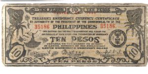 S395a Leyte 10 pesos note. Banknote