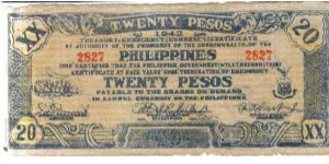 S396b Leyte 20 pesos note. Banknote