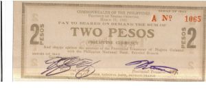 S655 Negros Occidental 2 Peso note. Banknote