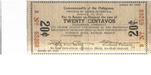 S632 Negros Occidental 20 Centavos note. Banknote