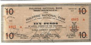 S308 Iloilo 10 Peso note. Banknote