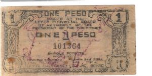 Ley-115 Leyte Province 1 Peso note. Banknote