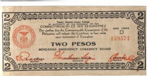S516b Mindanao 2 Pesos note. Banknote
