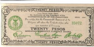 S528a Mindanao 20 Pesos note. Banknote