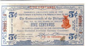 S641 Negros Occidental 5 Centvos note. Banknote