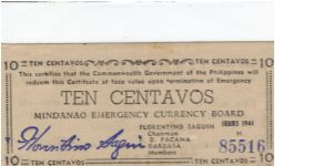 S-512b, Mindanao 10 centavos note, SERIES 1944 all upper case Banknote