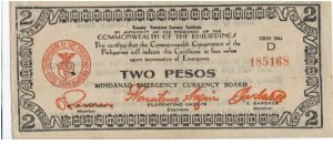 S-516a, Mindanao 2 Pesos note, 11 1/2 mm narrow date. Banknote