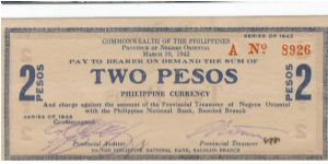 S-655a, Negros Occidental 2 Pesos note, blue ink. Banknote