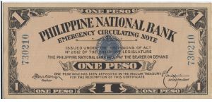 PI-42 Philippine National Bank 1 Peso note. This is a counterfeit note. Banknote