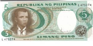 PI-140 Andres Bonifacio brown face 5 Peso note. Banknote