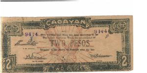 S-189, Cagayan 2 Pesos note with large dashes. Banknote