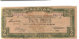 S190, Cagayan 2 Pesos note with small dashes. Banknote