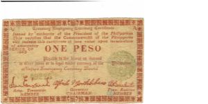 S-661a Negros Emergency Board 1 Peso note, yellow paper with normal 3 in date. Banknote