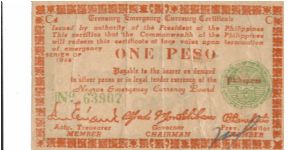 S-661a Negros Emergency Board 1 Peso note on yellow paper with small 3 in date. Banknote