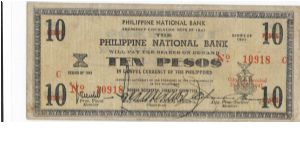 S-619, Negros Occidental 10 Pesos note with 7 1/2 mm X on back. Banknote
