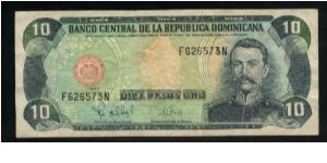 10 Pesos Oro.

Medallic Liberty head at center, Mella at right on face; quarry mining scene on back.

Pick #153a Banknote