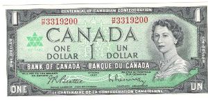 Canada Centenial 1 dollar note  1/2 consecutive Banknote