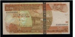 50 Birr.

Farmer plowing with oxen at center on face; Fasilides Castle at Gondar on back.

Pick #NEW Banknote