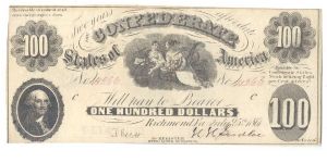 Type 7 Confederate $100 note. Banknote