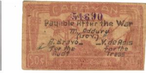 S-185 unlisted Cagayan 50 centavos note with hand written serial number in red on reverse. Banknote