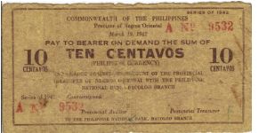 S-652 Negros Oriental 10 centavos note. Banknote