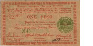 S-672 Negros Emergency Currency Board 1 Peso note, series G. Banknote