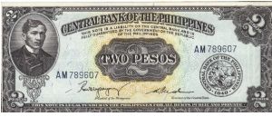 PI-134b, Signatrue 2, Central Bank of the Philippines 2 Pesos note. Banknote