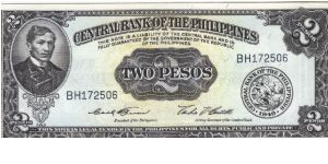 PI-134c, Signature 3, Central Bank of the Philippines 2 Pesos note. Banknote