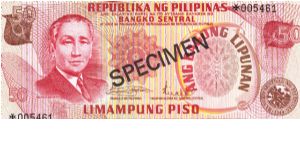 Republika Ng Pilipinas 50 Pesos Specimen note. Banknote