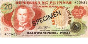 Republika Ng Pilipinas 20 Pesos Specimen note. Banknote