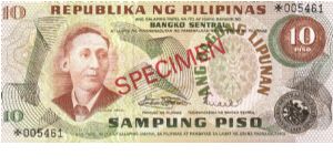 Republika Ng Pilipinas 10 Pesos Specimen note. Banknote