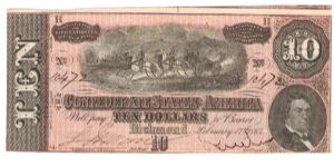 Confederate -$10.00 Note From Richmond
#10472
Hand Cut , Signed and Numbered
2/2 Cut from My other note
 (H) Series 9 Banknote