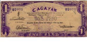 S-187 Cagayan 1 peso note with changed hand written serial numbers. Banknote