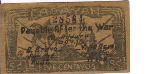 S-178a Cagayan 5 Centavos ote. Stamped Registered Countersign on reverse. Banknote