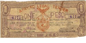 S-111b Apayao 1 Peso note. Countersigned on reverse. Banknote