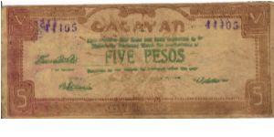 S-192 Cagayan 5 Pesos note. Stamped Regestered Countersign on reverse. Banknote