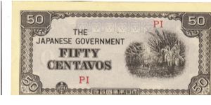 P-105a, 2 Block letters PI, Philippine 50 Centavos note under Japan rule. Banknote