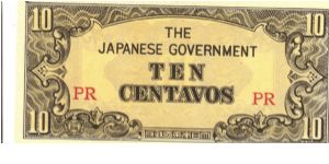 P-104a, 2 Block letters PR, Philippine 10 Centavos note under Japan rule. Banknote
