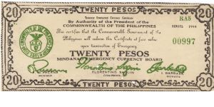 S-528d Rare series of 3 consecutive Mindanao 20 Pesos notes, 3 - 3. Banknote