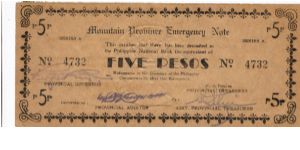 S-603 Mountain Province Emergency Note with unlisted serial number. Banknote