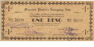 S-601 Rare series of 3 consecutive numbered Mountain Province Emergency Notes, 3 - 3. Banknote
