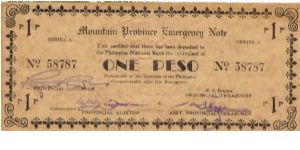 S-601 Rare series of 3 consecutive Mountain Province Emergency Notes, 1 - 3. Banknote