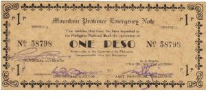 S-601 Rare series of 3 consecutive numberes Mountain Province Emergency Notes, 2 - 3. Banknote