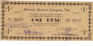S-601 Rare series of 3 consecutive numberes Mountain Province Emergency Notes, 1 - 3. Banknote